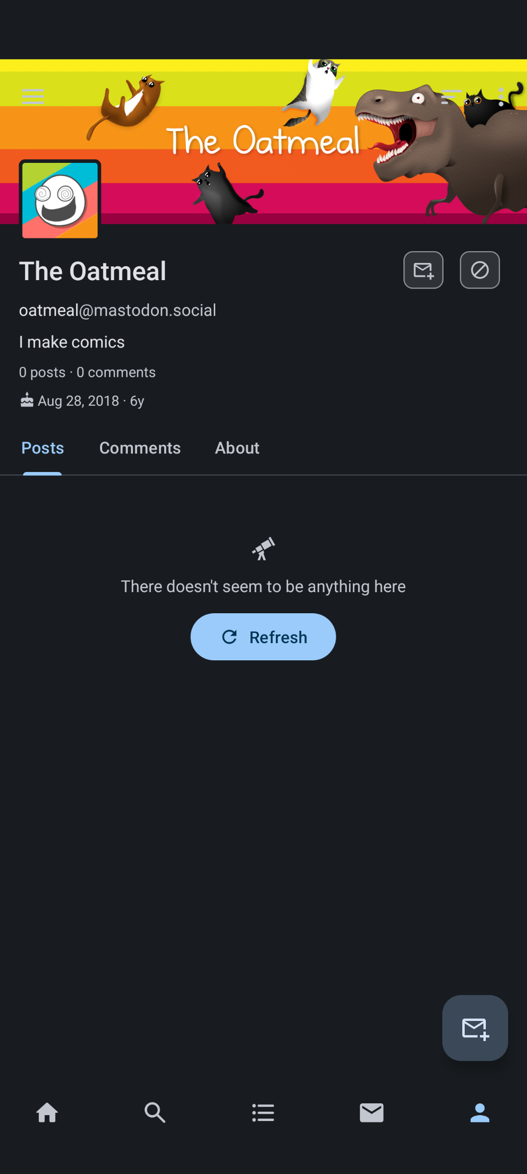 Profile page, but no posts showing